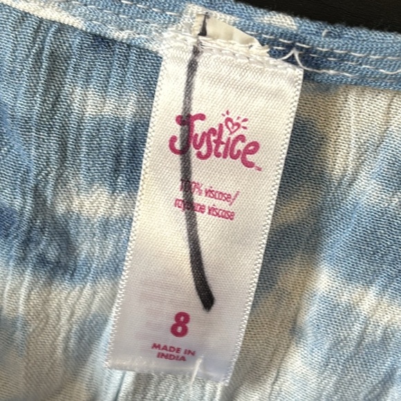 Justice Girls Blue and White Short Sleeve Ruffle Detailing Top - Picture 8 of 12